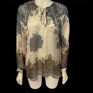 LIU JO Delicate Sheer Silk Printed Blouse Sz 6/38
